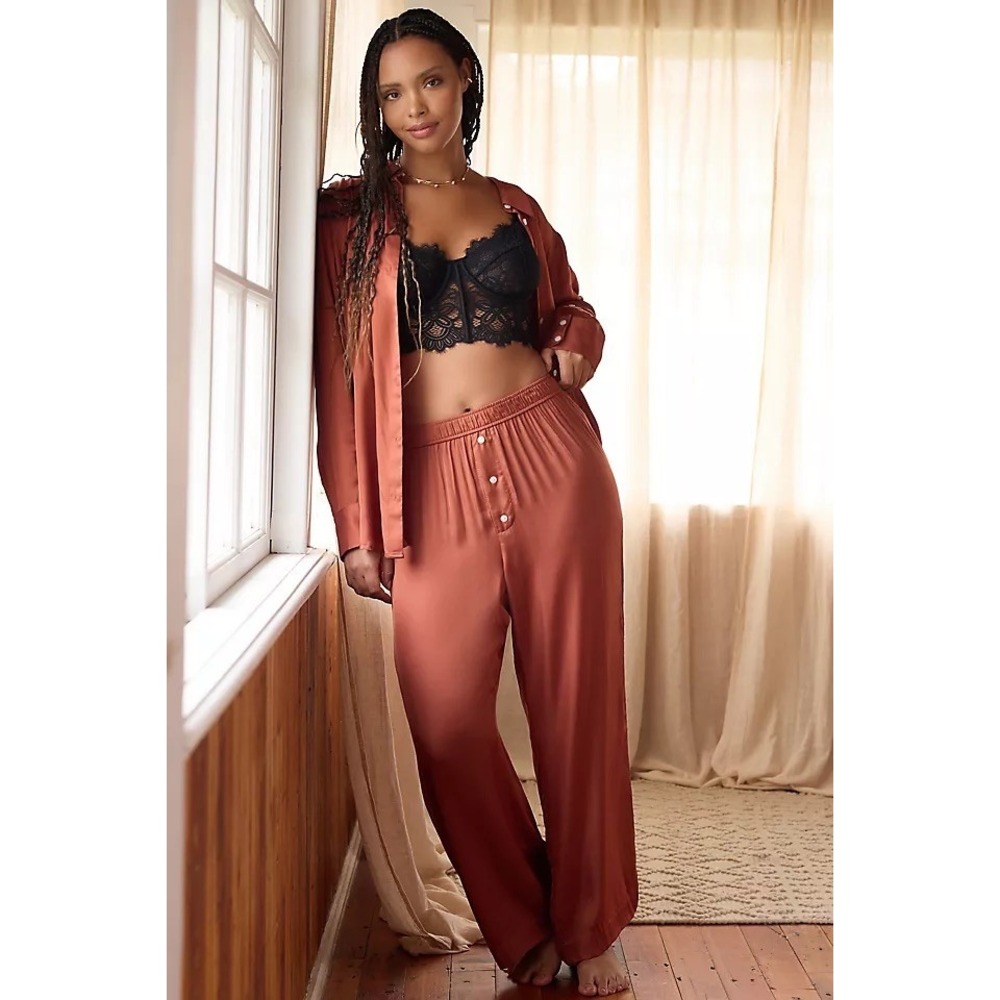 Anthropologie Women's Sz Medium Copper Silky Pajama Set